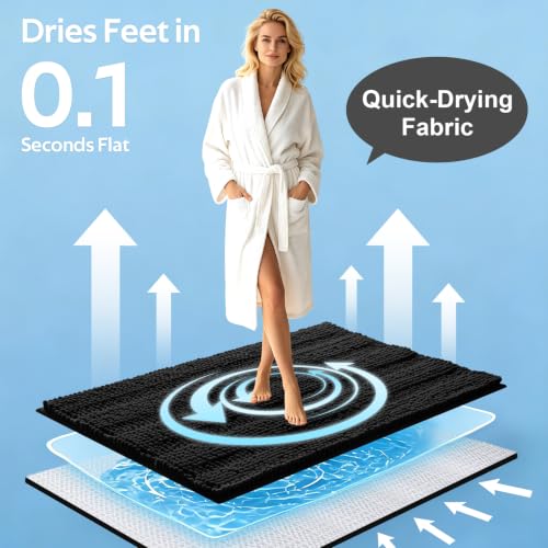 ACCUMTEK Striped Black Bathroom Rug Set 3 Pieces Ultra Soft, Non Slip