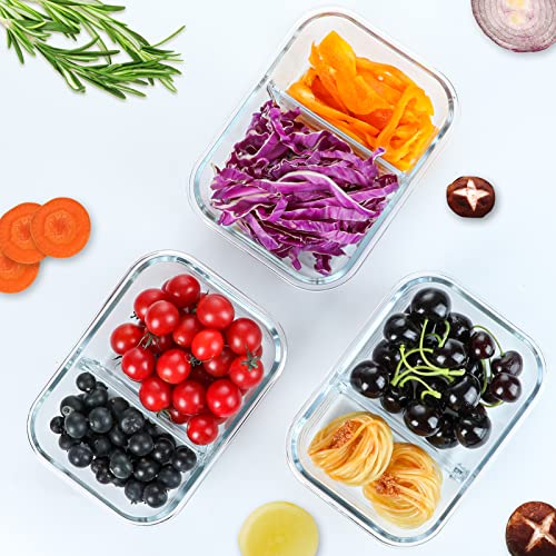 Glass Meal Prep Containers 36 oz with 2 Compartments and Locking Lids - Gray - 5 Pack