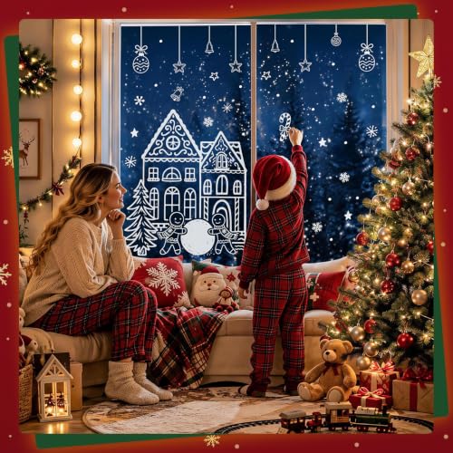 UPCERA White House Christmas Window Clings - Large Winter Holiday Decal Set