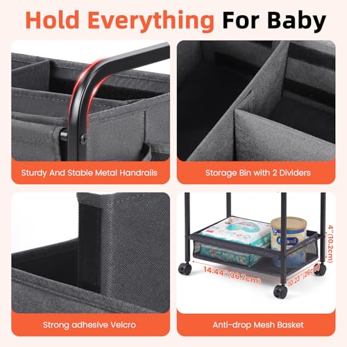 Orzbow Diaper Caddy cart, 3 Tier Baby Rolling Storage Cart