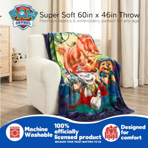 Paw Patrol Dino Movie Throw Blanket - 46 x 60 Inches Soft Plush Cozy for Couch & Travel - Officially Licensed