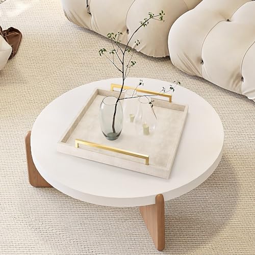 XIGEXIGE Ivory 20x20in Large Shagreen Leather Ottoman Tray with Gold Handles