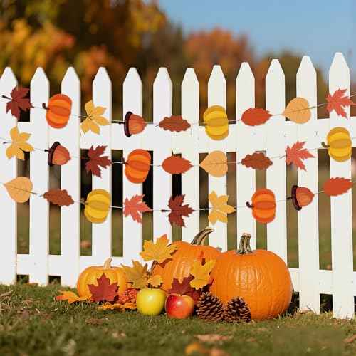 Thanksgiving Fall Maple Leaf Hanging Garland Decor Acorns & Maple Leaves Banner for Mantle Autumn Harvest Decorations Home Garden Wedding Wall Doorway Backdrop Supplies