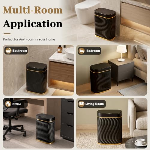 5 Gallon Automatic Touchless Bathroom Trash Can - Black Gold, IPX5 Water-Resistant