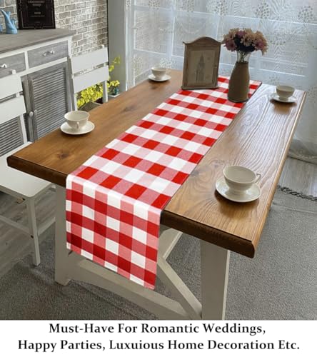 DUOBAO 14x90-Inch Red and White Buffalo Check Farmhouse Table Runner for Holiday & Wedding Decor