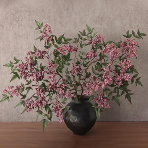 Artificial Nandina Berry Stems 36 Inch - Dusty Plum, 2 Pack for Vase Decor - Realistic Faux Flowers