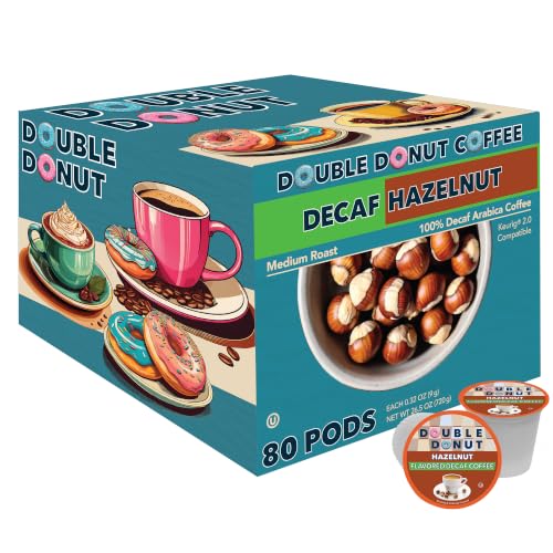 Double Donut Decaf Hazelnut Coffee Pods for Keurig - 80 Count Medium Roast