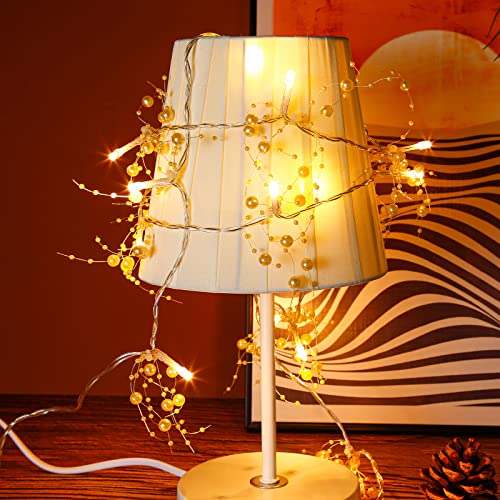 Very100 Gold 8.3FT Christmas Garland with Lights, Beaded Holiday Decor for Fireplace & Mantel
