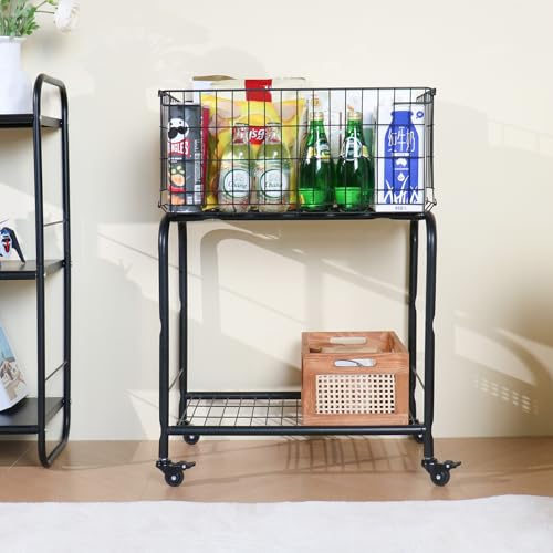 HENNZE Black Rolling Laundry Basket with Wheels & Locking Casters