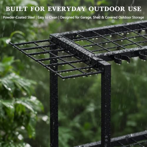 Garden Tool Organizer Stand Black, 3-Tier Metal Yard Rack with 14 Hooks & 50+ Tool Capacity
