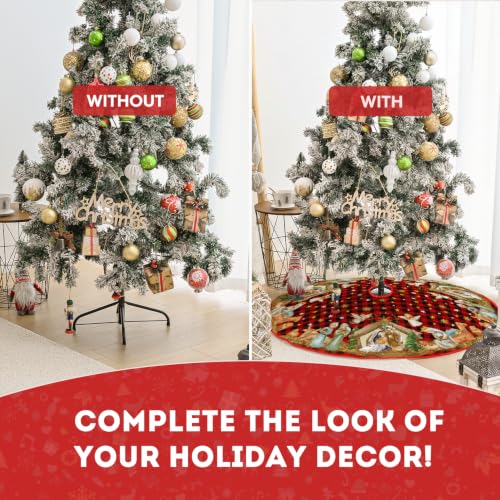 AVOIN Colorlife Buffalo Plaid Christmas Tree Skirt 48 Inch Red & Black