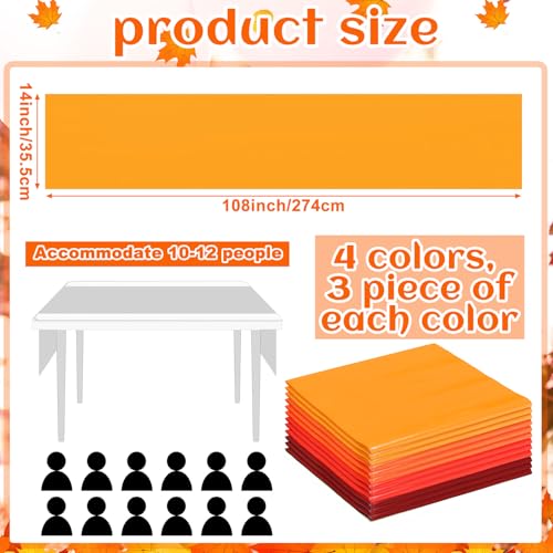 Panelee Fall & Thanksgiving Disposable Table Runners, 12 Pack, 14 x 108 in (4 Colors)