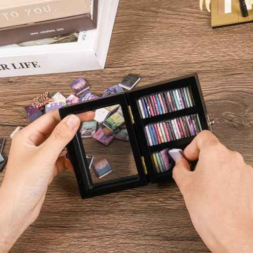 Anxiety Mini Bookshelf Miniature Library Decor with 60pcs Mini Books£¬Small Bookshelf Decoration for Book Lovers,Relieving Gifts to Get Rid of Your Anxiety (Black)