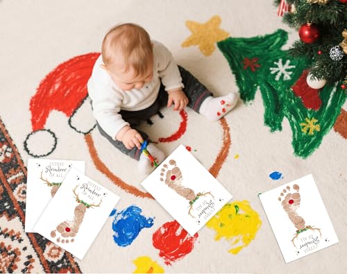 Xeqej Footprint Christmas Craft Kit 08 – Baby First Christmas Keepsake Cards (10 Cards, 8.5x11)