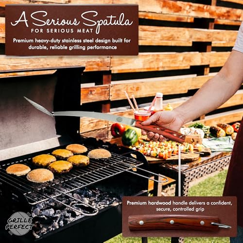 24-Inch Long-Handle Grill Spatula for BBQ & Outdoor Cooking - Heavy Duty Stainless Steel & Hardwood Handle - Curved Neck, Large Blade, Perfect for Grilling & Flipping Meat