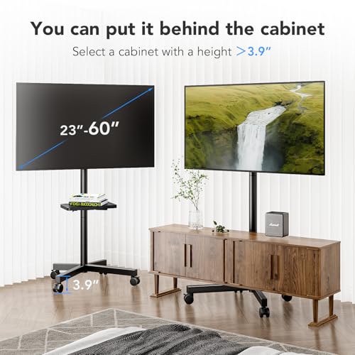 AX WABER 23-60 Inch Mobile TV Stand with Rectangular Bracket & Shelf, Adjustable Height & Lockable Wheels