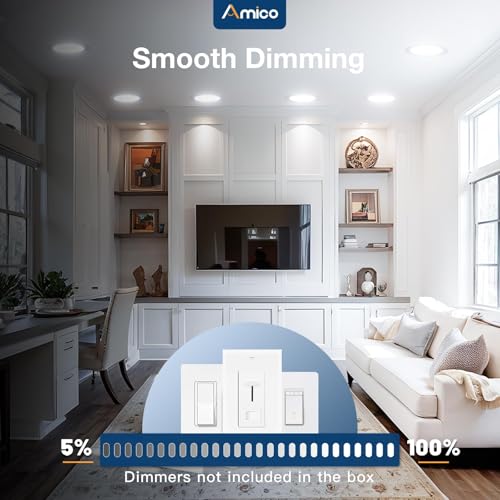 Amico 6 Pack 5 Inch Ultra-Thin LED Recessed Ceiling Lights - Dimmable, 5 Color Temp