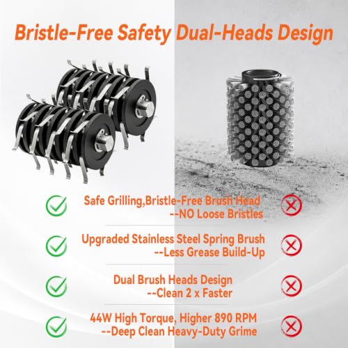 OMDEX Bristle-Free Electric Grill Brush with 2 Heads, 3-Speed Cordless Cleaner for Iron, Gas & Charcoal Grills