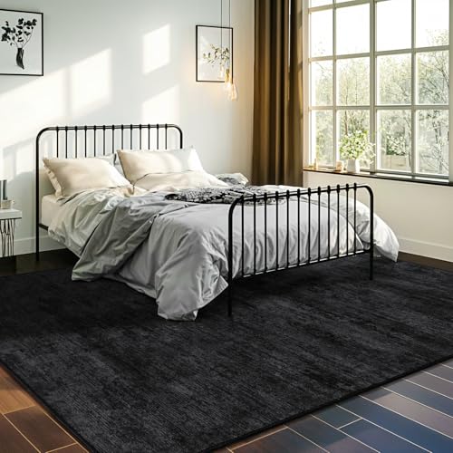 Black 6x9 Washable Area Rug - Non-slip, Stain-resistant Living Room & Bedroom