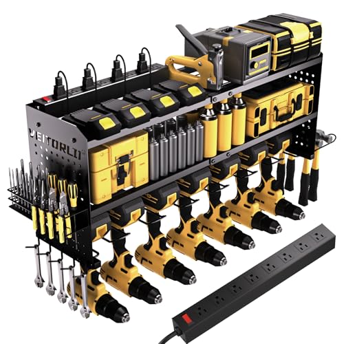 Large Power Tool Organizer with Charging Station - Black, 3 Layers, 28''