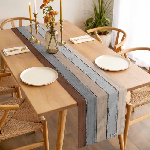 Vandarllin 13x70 Brown Grey Farmhouse Table Runner - 70-72in Rustic Burlap Cotton Decor