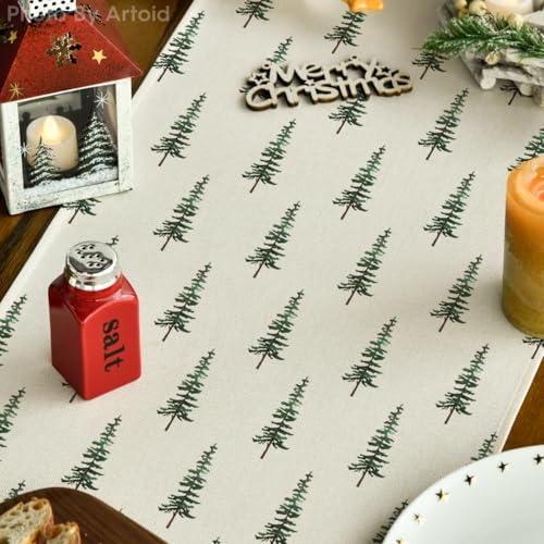 Artoid Mode 13x108 Inch Xmas Tree Table Runner Beige-Green