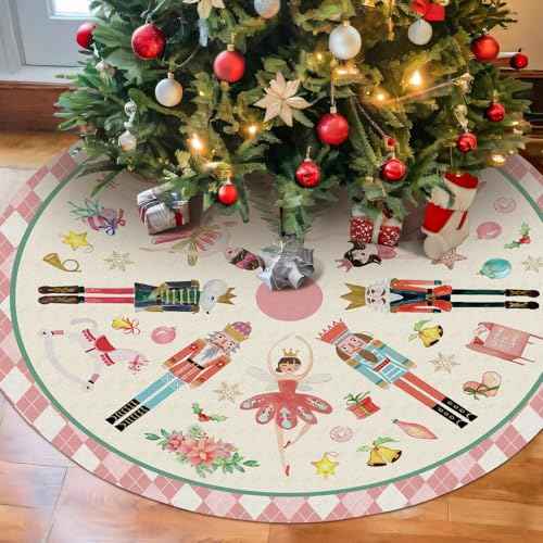 Nutcracker Tree Skirt 36in, Pink Nutcracker Christmas Decor, Nutcracker Tree Ornament Ballet for Christmas Tree, Nutcracker Christmas Decorations for New Year Holiday Party
