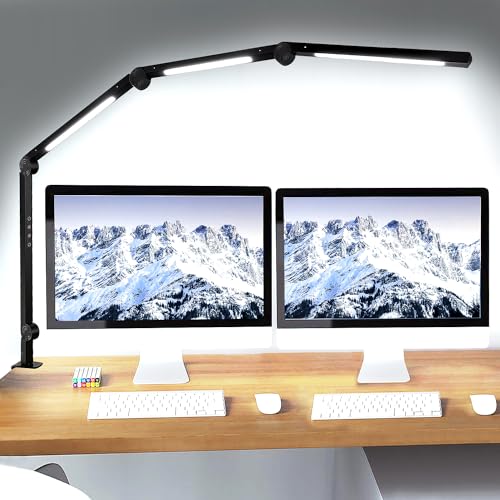 LED Desk Lamp with Clamp & Flexible Arm - 3 Light Sources, 4 Color Modes, Black - 4j3D
