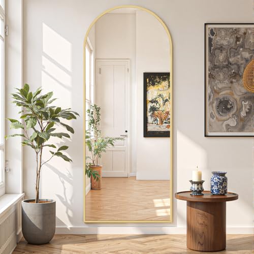 SageNest Matte Gold Full Length Arched Floor Mirror 64x21 with Stand