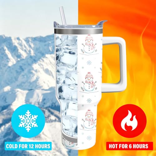 40 oz Cute Snowman Tumbler with Handle and Straw, Christmas Snow
