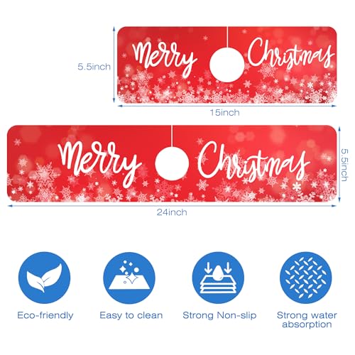 Merry Christmas Snowflake 5.5" x 24" Kitchen Sink Splash Guard Mat — Absorbent Drip Catcher