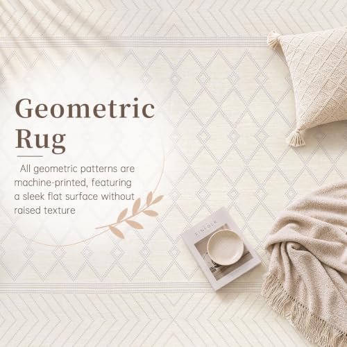 Washable Area Rug 8x10 Beige Moroccan Pattern Non-Slip Living Room Carpet