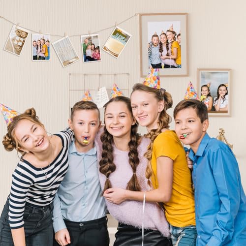 100 Pcs Wooden Clothespins for Photo Hanging Display, Mini Clothes Pins with String, Photo Display Hanging Clips for Crafts Pictures Photos Home Birthday Wedding Party Decoration