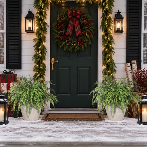 FOTEEWL 64 pcs 18-Inch Artificial Christmas Cedar Branches for Vase & Holiday Decor