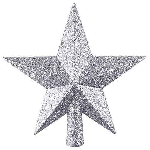 FEPITO Glitter Star Mini Christmas Tree Topper Shatter-Proof Small Christmas Tree Decoration Treetop for Holiday Ornament or Home D?cor (Silver, 4.3 inches)