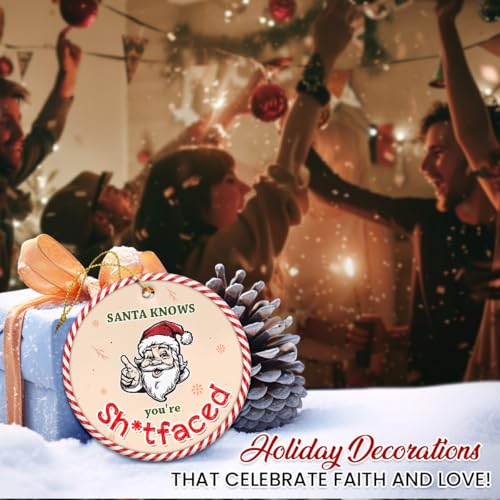 Funny Santa Ornaments 2025 - Santa Knows Hilarious Meme-Inspired Christmas Tree Decorations, Funny Gifts for Women Men Friends, Claus Ornaments for Christmas Tree - Round Ceramic Ornament
