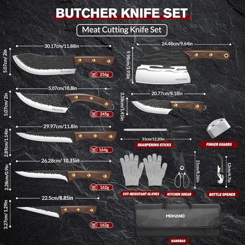 Black Butcher Knife Set with Leather Bag - Viking & Serbian Knives, Hand-Forged High-Carbon Steel, Ergonomic Handles