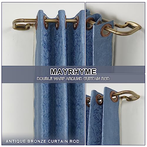 Mayrhyme Antique Bronze Double Curtain Rod 72-144 Inch Adjustable Room Darkening Drapery Rod with Wrap Around Design