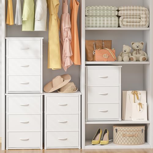 2-Pack Stackable Closet Drawer Organizers with Wooden Top - White Storage Drawers for Bedroom & Living Room