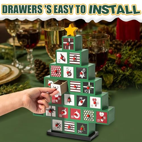 Wooden Advent Calendar with 24 Reusable Drawers Christmas Tree Decor