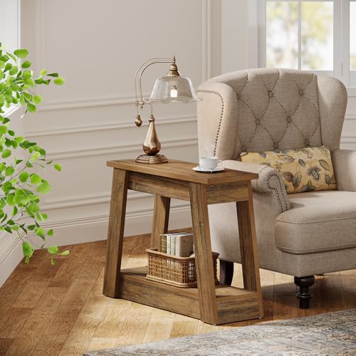 Tribesigns Rustic Brown Wood End Table with 2 Shelves - Narrow Nightstand for Living Room & Bedroom, Small Side Table