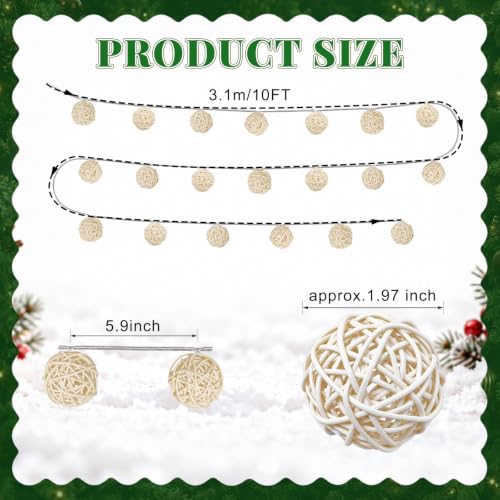 LAWOHO White 10.3 ft Christmas Garland with 20 Rattan Balls & LED Lights (Variant: White)