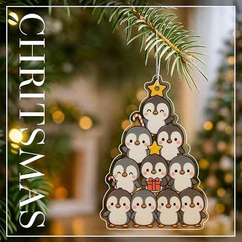 Grey Acrylic Penguins Ornament ? Penguin Christmas Ornaments, 2 Side Printed Ornament, Penguin Gift, Grey Christmas Ornaments, Gag Gifts Funny Adult, Gifts for Women, Stocking Stuffers for Kids