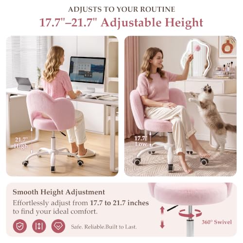 Pink FIDOM Cloud Vanity Chair with Wheels - Fluffy Desk & Makeup Stool
