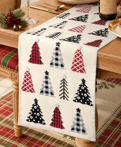 Miss Adola Embroidered Canvas Christmas Table Runner 13x72 Tree Crew