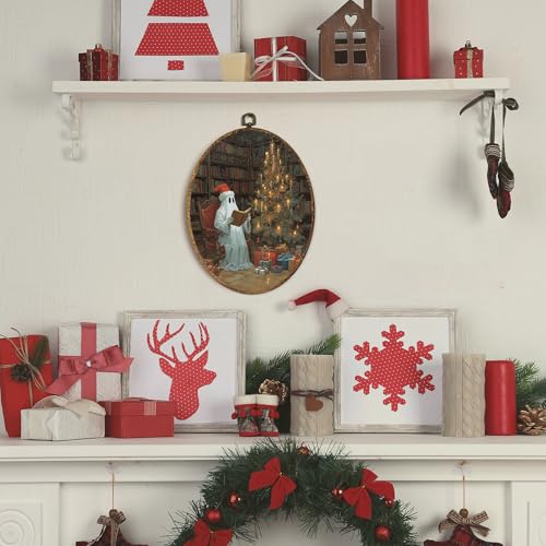 Lengues Christmas Ghost Oval Wall Art - Dark Academia Holiday Decor, 8.5x11.5 Inch, Color-14