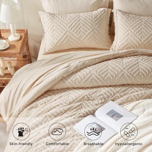 King Size Comforter Set 7 Piece Beige Bed in a Bag - King Variation