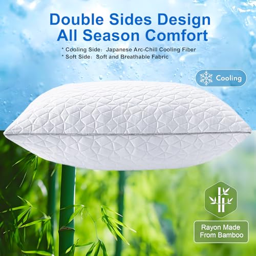 Queen Size Cooling Shredded Memory Foam Pillows Set of 2 - Adjustable Support, OEKO-TEX Certified