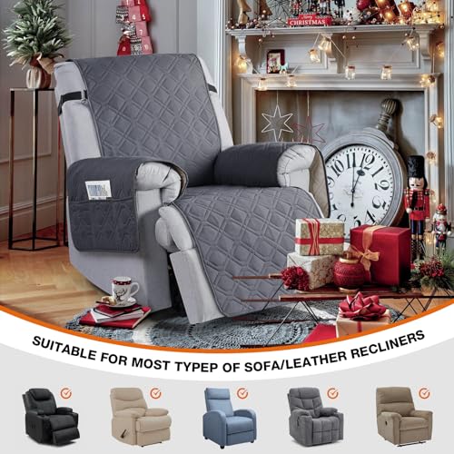 Waterproof Recliner Chair Cover with Pocket - Dark Gray, 30 Inch