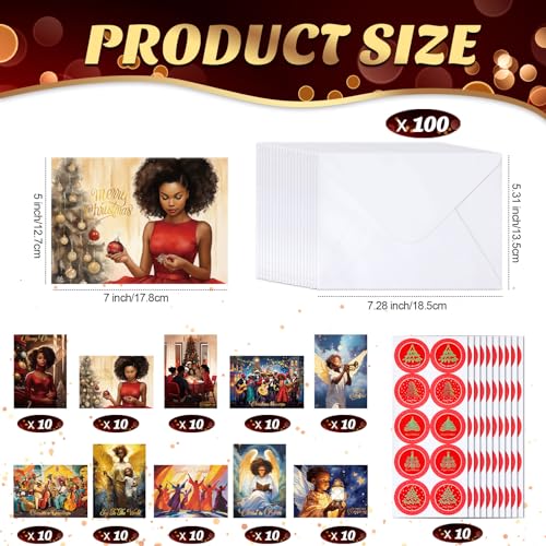Classic 100-Pack African American Christmas Cards with Envelopes & Stickers - Zhanmai